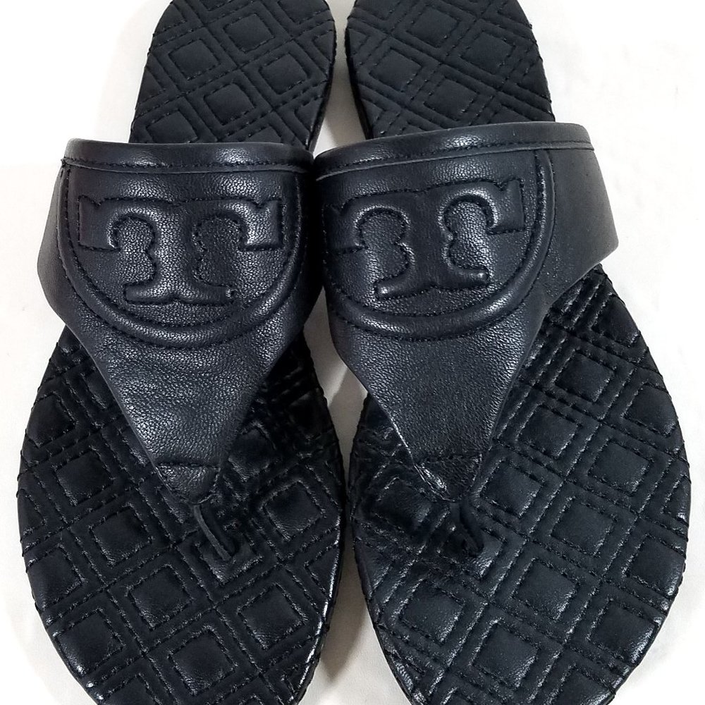 Tory Burch Black Fleming Quilted Thong Flat Sandal